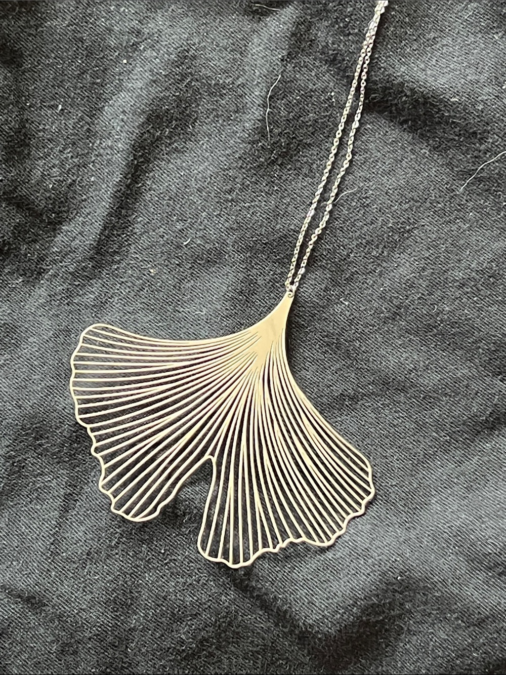 Laser cut Stainless Steel Ginkgo Leaf Pendant Necklace - silver